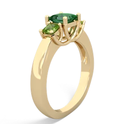 Lab Emerald Three Stone Trellis 14K Yellow Gold ring R4015