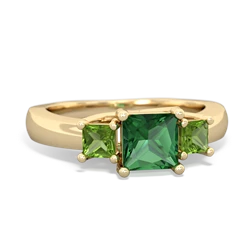 Lab Emerald Three Stone Trellis 14K Yellow Gold ring R4015