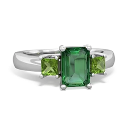 Lab Emerald Three Stone Emerald-Cut Trellis 14K White Gold ring R4021