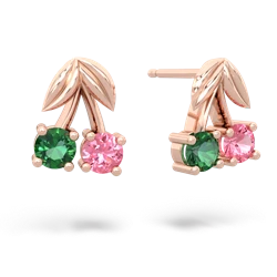 Lab Emerald Sweet Cherries 14K Rose Gold earrings E7001