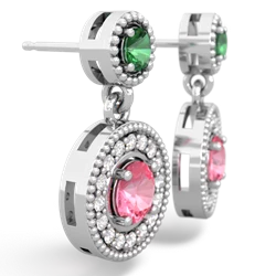 Lab Emerald Halo Dangle 14K White Gold earrings E5319