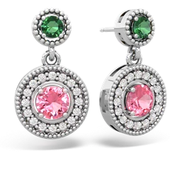 Lab Emerald Halo Dangle 14K White Gold earrings E5319