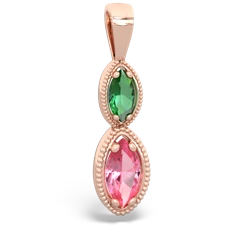 Lab Emerald Antique-Style Halo 14K Rose Gold pendant P5700