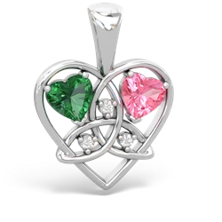 Lab Emerald Celtic Trinity Heart 14K White Gold pendant P5331