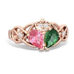 Lab Emerald 'One Heart' Celtic Knot Claddagh 14K Rose Gold ring R5322