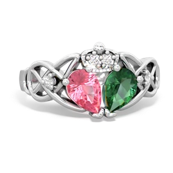 Lab Emerald 'One Heart' Celtic Knot Claddagh 14K White Gold ring R5322