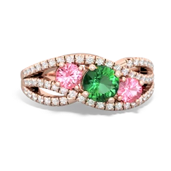 Lab Emerald Three Stone Aurora 14K Rose Gold ring R3080