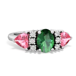 Lab Emerald Antique Style Three Stone 14K White Gold ring R2186