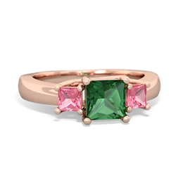 Lab Emerald Three Stone Trellis 14K Rose Gold ring R4015