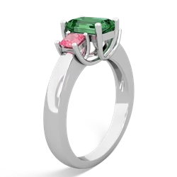 Lab Emerald Three Stone Emerald-Cut Trellis 14K White Gold ring R4021