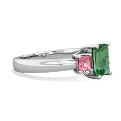 Lab Emerald Three Stone Emerald-Cut Trellis 14K White Gold ring R4021