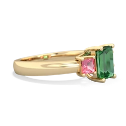 Lab Emerald Three Stone Emerald-Cut Trellis 14K Yellow Gold ring R4021