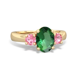 Lab Emerald Three Stone Oval Trellis 14K Yellow Gold ring R4024