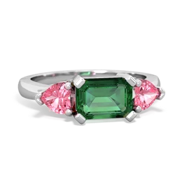 Lab Emerald Three Stone 14K White Gold ring R5235