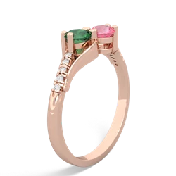 Lab Emerald Infinity Pave Two Stone 14K Rose Gold ring R5285