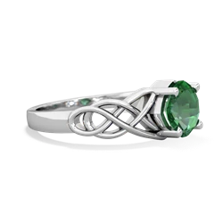 Lab Emerald Checkerboard Cushion Celtic Knot 14K White Gold ring R5000