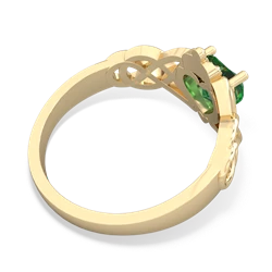 Lab Emerald Claddagh Celtic Knot 14K Yellow Gold ring R2367