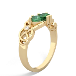 Lab Emerald 'One Heart' Celtic Knot Claddagh 14K Yellow Gold ring R5322