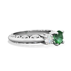 Lab Emerald Art Deco Diamond 6Mm Round Engagment 14K White Gold ring R2003