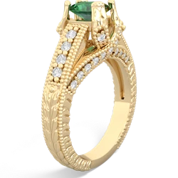 Lab Emerald Antique Style Milgrain Diamond 14K Yellow Gold ring R2028