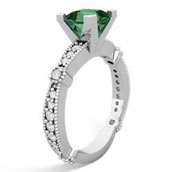 Lab Emerald Sparkling Tiara 6Mm Princess 14K White Gold ring R26296SQ