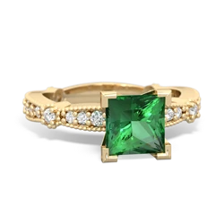 Lab Emerald Sparkling Tiara 6Mm Princess 14K Yellow Gold ring R26296SQ
