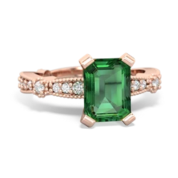 Lab Emerald Sparkling Tiara 8X6 Emerald-Cut 14K Rose Gold ring R26298EM