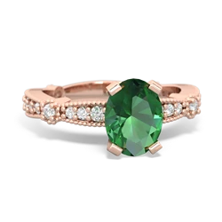 Lab Emerald Sparkling Tiara 8X6 Oval 14K Rose Gold ring R26298VL