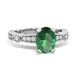 Lab Emerald Sparkling Tiara 8X6 Oval 14K White Gold ring R26298VL