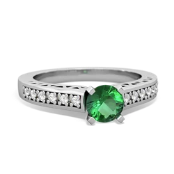 Lab Emerald Art Deco Engagement 5Mm Round 14K White Gold ring R26355RD