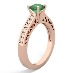 Lab Emerald Art Deco Engagement 6Mm Round 14K Rose Gold ring R26356RD