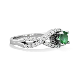 Lab Emerald Diamond Twist 5Mm Round Engagment  14K White Gold ring R26405RD