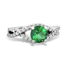 Lab Emerald Diamond Twist 6Mm Round Engagment  14K White Gold ring R26406RD