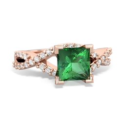 Lab Emerald Diamond Twist 6Mm Princess Engagment  14K Rose Gold ring R26406SQ