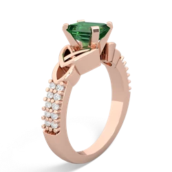 Lab Emerald Celtic Knot 7X5 Emerald-Cut Engagement 14K Rose Gold ring R26447EM