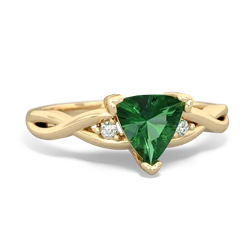 Lab Emerald Trillion Twist 14K Yellow Gold ring R2104