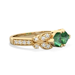 Lab Emerald Diamond Butterflies 14K Yellow Gold ring R5601