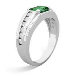 Lab Emerald Men's Diamond Channel 14K White Gold ring R0500