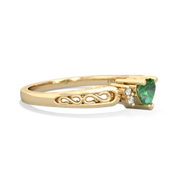 Lab Emerald Filligree Scroll Heart 14K Yellow Gold ring R2429