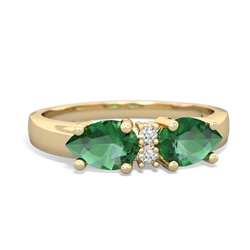 Lab Emerald Pear Bowtie 14K Yellow Gold ring R0865