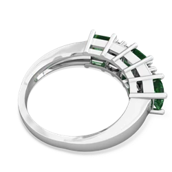 Lab Emerald Three Stone Diamond Cluster 14K White Gold ring R2592