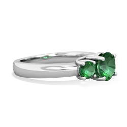 Lab Emerald Three Stone Round Trellis 14K White Gold ring R4018