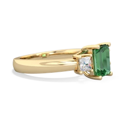 Lab Emerald Diamond Three Stone Emerald-Cut Trellis 14K Yellow Gold ring R4021