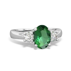 Lab Emerald Diamond Three Stone Oval Trellis 14K White Gold ring R4024