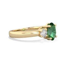 Lab Emerald Diamond Three Stone Oval Trellis 14K Yellow Gold ring R4024