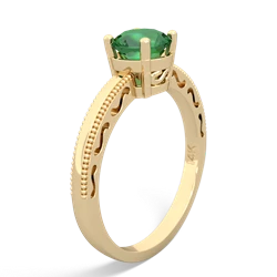 Lab Emerald Milgrain Filigree 14K Yellow Gold ring R5090