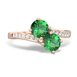 Lab Emerald Channel Set Two Stone 14K Rose Gold ring R5303