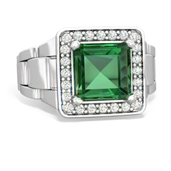 Lab Emerald Men's Watch 14K White Gold ring R0510