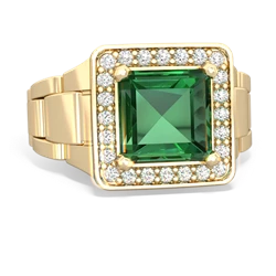 Lab Emerald Men's Watch 14K Yellow Gold ring R0510