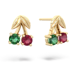 Lab Emerald Sweet Cherries 14K Yellow Gold earrings E7001